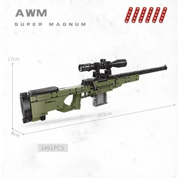 Moderné vojenské svetovej vojny zbraň stavebným zbraň AWM Sniper puška model tehly s streľba montáž hračky kolekcia