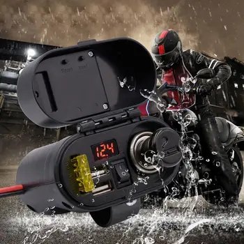 Motocykel Nepremokavé Auto Zásuvky pre zapaĺovač Súpravou Dual Moto Usb Nabíjačka Power LED Voltmeter Zobrazenie Času Na Loď ATV
