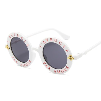 Muži Ženy okrúhle okuliare UV400 Retro Okrúhle slnečné Okuliare anglické Písmená Včielka Slnečné Okuliare