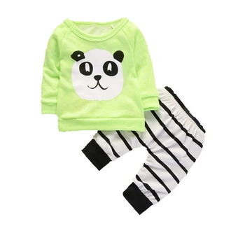 Módne Detské Oblečenie Detí Chlapci Dievčatá Cartoon Panda T-tričko Pruhované Nohavice 2ks/Nastaví na Jar Jeseň Dojčenské Oblečenie, Tepláky