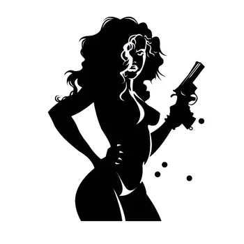Módy Sexy Žena s Zbrane Samolepku Osobné Motocykel Vinylové Nálepky Čierna/biela PVC opaľovací Krém Nepremokavé ,14 cm*18 cm