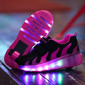 Nové Ružové 2020 Lacné Dieťa Fashion Dievčatá Chlapci LED Svetlo Valca Skate Topánky Pre Deti detský Tenisky S Kolesami Jeden kolesá