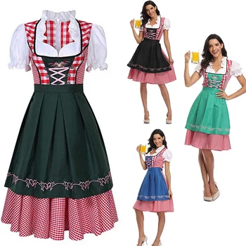 Nový Lady Dirndl Oktoberfest Kostým Bavorské Národné Ružová Koberčeky Clubwear Cosplay, Karneval, Halloween Maškarný Party Šaty