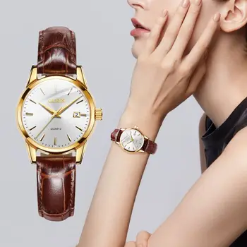 OLEVS Dámske Hodinky Top Značky Módnych Bežné Luxusné Šaty Skutočné Hnedé Kožené Nepremokavé Náramkové hodinky pre Lady 5566