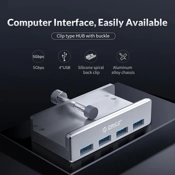 ORICO Hliníkové 4 Porty USB 3.0 Klip HUB s Napájaním High Speed 5GBPS Prenos Dát pre MAC OS PC (MH4PU-P)