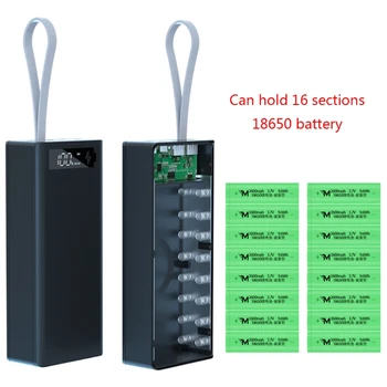 Odnímateľný QC3.0 PD LCD Displej DIY 16x18650 Batérie Prípade Power Bank Shell bez Batérie 10W Bezdrôtové Nabíjanie Box