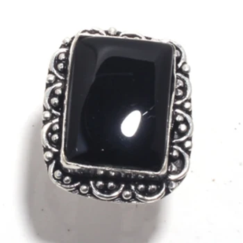Originálny Čierny Onyx Prsteň Strieborný Obal cez Meď, Ručne Vyrobené Ženy Šperky darček , USA, Veľkosť : 9 , R6811