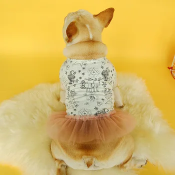 PETCIRCLE francúzsky Buldog Corgi Pug Psov Malých A Stredných Pet Oblečenie na Jar A na Jeseň Roztomilé Čierne A Biele Graffiti Šaty