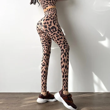 Plus Veľkosť Telocvični Rýchle Suché Fitness Legíny Ženy Leopard Športové Nohavice Elastický Jóga Nohavice Vysoký Pás Výťah Hip Beží Nohavice