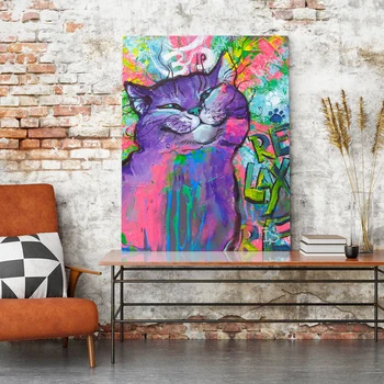 Plátno Moderného Graffiti Obrázok Domáce Dekorácie Tvorivé Fialová Mačka Maľovanie Na Stenu Umenie Výtlačkov Plagát Modulárny Č Rám Obývacia Izba