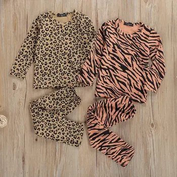 Pudcoco Batole Detské Oblečenie Leopard / Zebra Vzor Tričko s Dlhým Rukávom Top Dlhé Nohavice Obleky, Pyžamá 2 ks Oblečenie, oblečenie pre voľný čas Sady