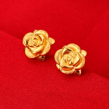 RN 24K Čisté Zlato Náušnice Reálne AU 999 Pevné Zlaté Náušnice Pekné 3D Rose Luxusnej Módnej Klasické Jemné Šperky Hot Predaj Nových 2020