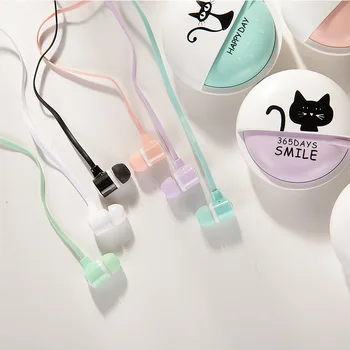 Roztomilý in-ear slúchadlá kitty cat farebné pre mp3, mp4 prehrávač hudby mobil tablet s mikrofónom úložný box pre dieťa dievča, darček
