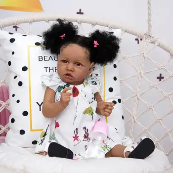 Ručné Reborn Bábiky Baby 57cm Silikónové celého Tela Čierna Koža Módne Vlákniny Vlasy znovu sa narodiť Dievča Bábiku Deň Detí Darčeky Realistický