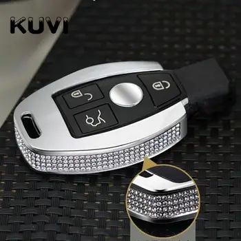 Ružová Čierna Luxury Diamond Kožené Keychain krúžok Kryt Prípade vhodné na Mercedes Benz W204 W205 W212 C E S GLA AMG ATĎ