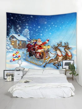 Santa Claus Elk Snowflake Vianočný Večierok Gobelín Art Deco Deka Opony Piknik Obrus, Spálne, Obývacia Izba, Spálňa