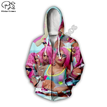 Sexi Hip-Hop speváčka Nicki Minaj koláž 3d vytlačené Hoodies Ženy/Muži Dlhý Rukáv Mikina na zips harajuku módy s Kapucňou