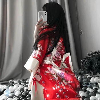Sexy Spodnú Bielizeň Japonské Kimono Cosplay Oblečenie Tradičnom Štýle Župan Pokušenie Kostýmy Pyžamo Mäkké, Hodvábne Pás, Sada Pre Ženy