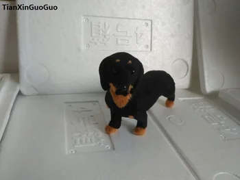 Simulácia čierny jazvečík psa pevný model plastická a kožušín stojí pes 22x12cm prop,domáce dekorácie hračka darček s1831