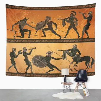 Staroveké Grécko Black Obrázok Keramiky na Lov Minotaur Bohov Domova Gobelín Stene Visí na Obývacia Izba, Spálňa Koľaji