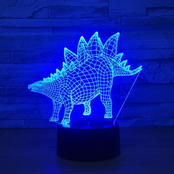 Stegosaurus 3D Dinosaura Lampa 3D Nočného Batérie USB Duálne Napájanie Dotykový LED Farebný Akryl Kreatívny Darček Visual Svetlo