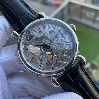 Sugess kostra mužov pozerať na ručne vinutých seagull ST36 pohyb mechanické hodinky módne náramkové hodinky kožené Zafírové Sklo 2020