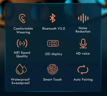 TWS 5.0 Bluetooth 9D Stereo Športové Vodotesné Slúchadlá Bezdrôtové Slúchadlá Slúchadlá Slúchadlá S Mikrofónom 2200mAh Plnenie Bo