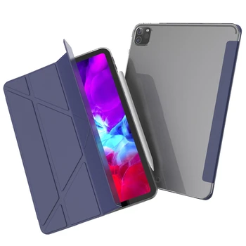 Tablet Ochrany Multifunkčná Skladacia Smart Cover pre iPad Pro 2020 TPU Silikónové Zadný Kryt (Čierny)