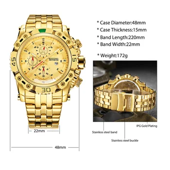 Top Značky Luxusné Temeite Business Zlaté Quartz Hodinky Muž Hodiny Big Veľkosť Muži Hodinky Vojenské Náramkové hodinky relogio masculino