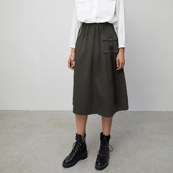 Toyouth Módne Bavlna Jednoduché Vysoký Pás Sukne A-Riadok Bežné Dámy Módne Ženské Sukne Hong Kong Dizajn