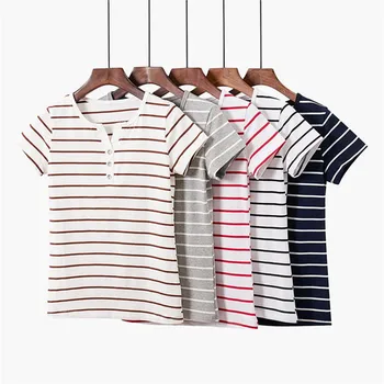 Tričko Ženy, Nové Letné Top Tričká V-neck Krátky Rukáv Bežné Tshirts Biely Prúžok T-Shirt Plus Veľkosť Bavlna Tee Tričko Žena