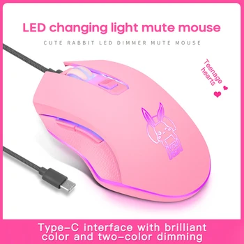 USB LED Myši Káblové Pestré Herné Myši Oslňujúci GlowingType-C Optická Myš Nové Ružové Roztomilé Myši Kaqiu