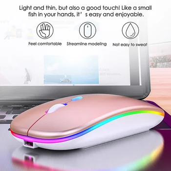 Ultra-tenké Tichý 2.4 G Wireless Mouse A2 Ľahké Prenosné LED Farebné Svetlo Nabíjateľná Stlmiť Myši Myš pre Notebook PC