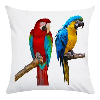 Vankúš Farebné Vták Papagáj Vzor Vytlačené Mäkké Krátke Plus Vankúš 45x45cm Domova