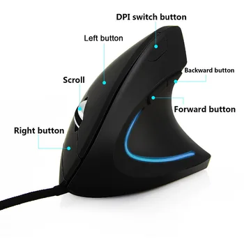 Vertikálne Ergonomická Myš 3200DPI Optické Mause LED Podsvietený Office Herné Počítačová Myš 6D USB, Drôtová Myš s Podložkou Pre PC, Notebook