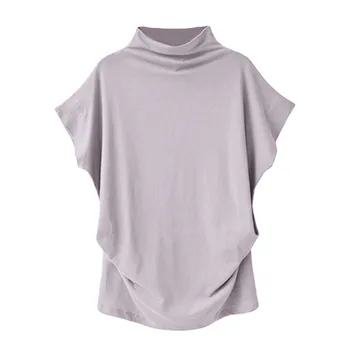 Veľké zásoby 2020 Tričko Dámske Letné Turtleneck topy Krátky Rukáv Pevné tričko ženy camiseta mujer