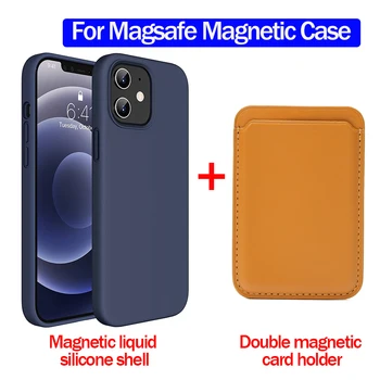 Vhodné Pre Magsafe Super Efektívny Vyhovovali Magnetické Kvapaliny Silikónové Puzdro + Peňaženka pre iPhone 12 Pro Max Mini