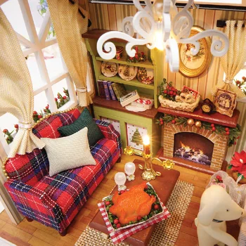 Vianočné Bábika Dom Miniatúrne Dom, urob si sám domček pre bábiky S Furnitures Drevené Vianočné domček pre bábiky Hračky Pre Deti Vianočné Darčeky