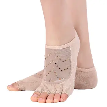 Vysoká qualitytrade bud hodvábna priadza gázy farbou jogy ponožky Pilates ponožky protišmykové ponožky otvorené prst päť prstov jogy ponožky