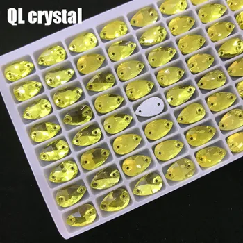 VŠETKY Veľkosti QL Crystal 2018 populárne Citrónovo žltá Kvapky Šiť Na Crystal Kamene Šitie Na Drahokamu 2 Otvory DIY Odev, Šaty, Takže