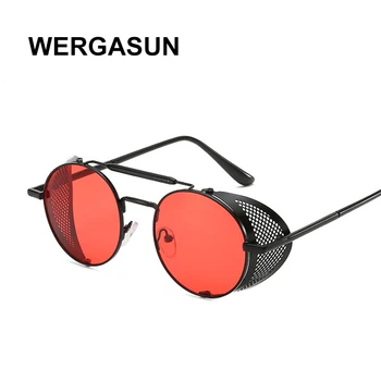 WERGASUN Retro Steampunk slnečné Okuliare Kolo Dizajnér Parný Punk Metal Štíty slnečné Okuliare Muži Ženy UV400 Gafas de Sol
