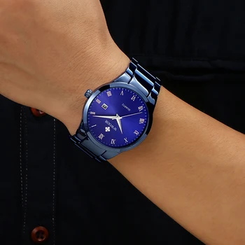 WWOOR Značky 40mm Muži Hodinky pánske Quartz Analógové Dátum Japonsko Pohyb Modrá Nerezové Náramkové hodinky Vodotesné Muž Náramkové Hodinky
