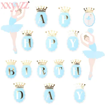 XXYYZZ Crown Blue Pink Party Dekorácie Happy Birthday Banner Deti Láskavosti Baby Sprcha Balóny Tortu Vňaťou Jednorožec Narodeniny