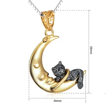 YFN 925 Sterling Silver Náhrdelník Šperky Krásna Mačka & Moon Prívesok Náhrdelníky Vintage Classic S925 Náhrdelník Pre Ženy, Dievča Darček
