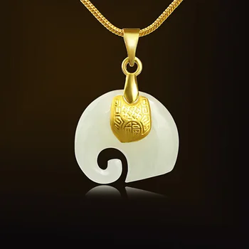 Zlato Jade Prívesok Náhrdelník Drop Shipping Hetian Jade Slon Prívesok Šťastie, Amulet 24K Zlato, Šperky Pre Ženy Muži