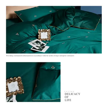 Č. 56-60 luxusné smaragdovo zelená perinu nastaviť bavlny s včely posteľná bielizeň queen size 4pcs euro manželská posteľ bielizeň 60. ROKOCH Sateen listov