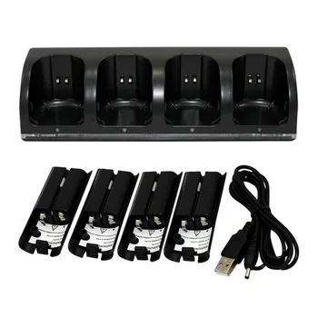 Čierna 4 x Nabíjateľná Batéria+ 4 Nabíjací Dock Stanica Držiak Pre Wii Remote Ovládač ovládač Pre Wii Gamepad Nabíjačky