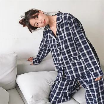 študent pyžamo nastaviť jar ženy koberčeky domov nastaviť sleepwear 2 dielna sada klope golier, blúzky, nohavice, pyžamá pijamas domov vyhovovali Y249