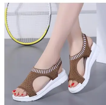 ---Ženy Sandále 2020 Módne Priedušný Komfort Dámy Sandále Letné Topánky klin Čierna Biela Sandál Dropshipping